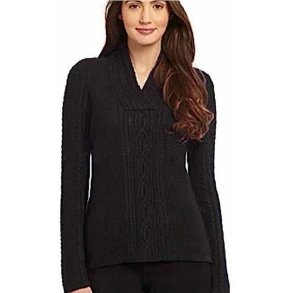 Nautica  Shawl Collar Fisherman Cable Knit Long black sweater large
